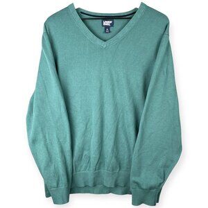 Land's End V-Neck Sweater Men’s XL Teal Cotton Classic Fit Pullover 46-48